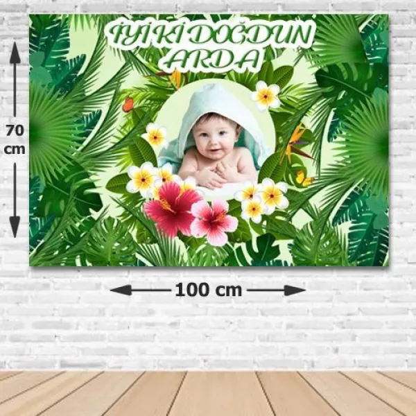 Tropikal Yapraklar Doğum Günü Parti Afişi 70*100 cm