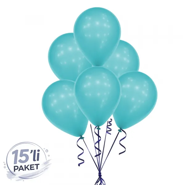 Turkuaz Pastel Balon (15 Adet)
