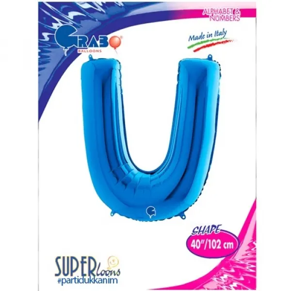 U Harf Folyo Balon – Mavi – 100 cm (40 inch)