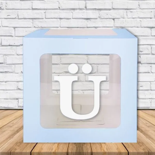 Ü - Harfi Şeffaf Balon Kutusu Mavi 16,5 cm