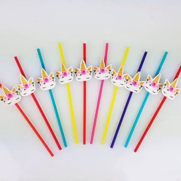 Unicorn Çiçekli Artistik Pipet (10 Adet)