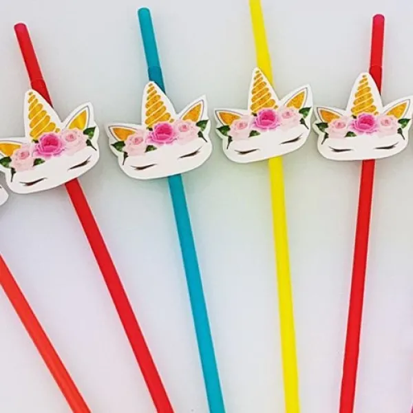 Unicorn Çiçekli Artistik Pipet (10 Adet)