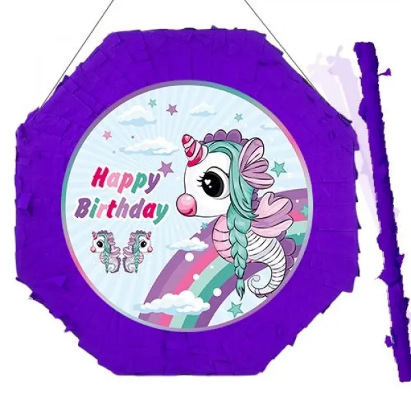 Unicorn Deniz Atı Pinyata 42 cm + Sopası