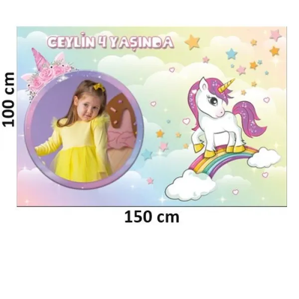 Unicorn Doğum Günü Parti Afişi Büyük Boy 100*150 cm