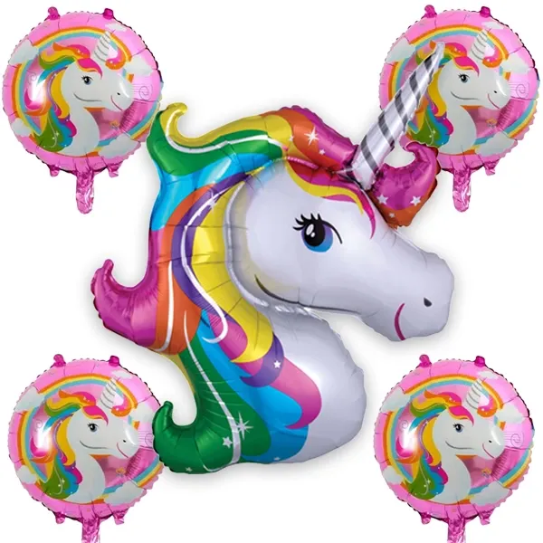 Unicorn Gökkuşağı Renkli Folyo Balon 5li set