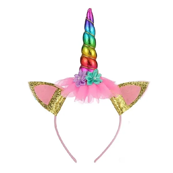 Unicorn Gökkuşağı Renkli Gold Pullu Taç
