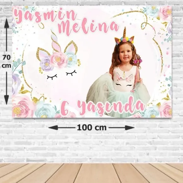 Unicorn Kişiye Özel Doğum Günü Parti Afişi 70*100 cm