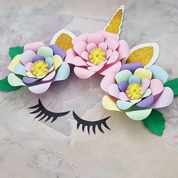 Unicorn Renkli Kağıt Çiçek Seti Gold