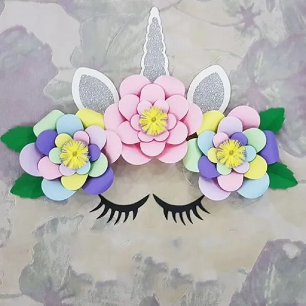 Unicorn Renkli Kağıt Çiçek Seti Gümüş