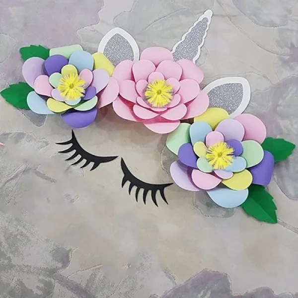 Unicorn Renkli Kağıt Çiçek Seti Gümüş