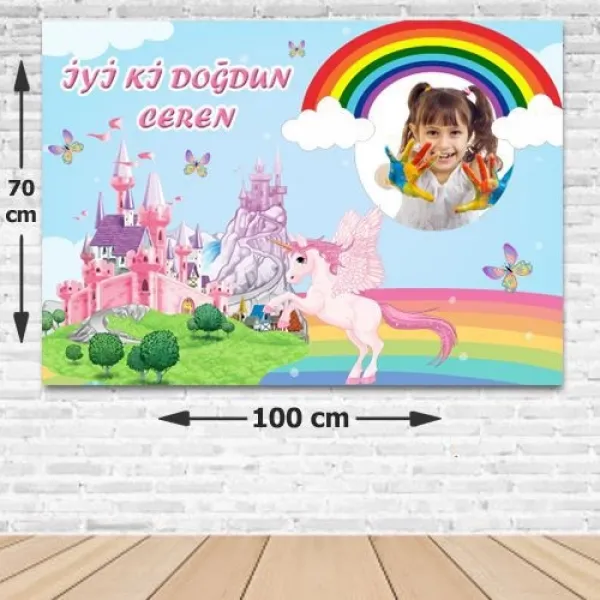 Unicorn Şatolu Doğum Günü Parti Afişi 70*100 cm
