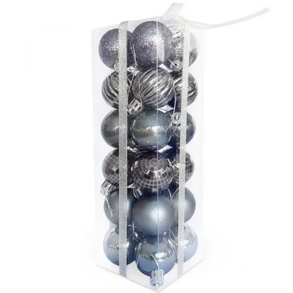 Uzay Gri Yılbaşı Top Süs Mat-Parlak-Simli-Aynalı 24 Adet 4 cm