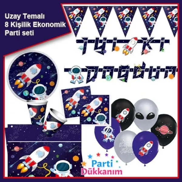 Uzay Temalı 8 Kişilik Ekonomik Parti Seti