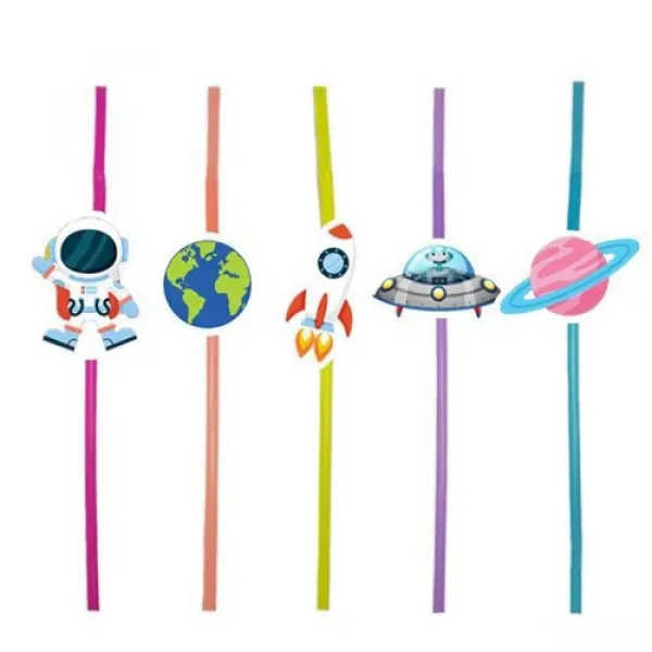 Uzay Temalı Artistik Pipet 10 Adet