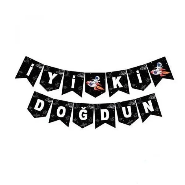 Uzay Temalı Black İyi ki Doğdun Yazısı 190 cm