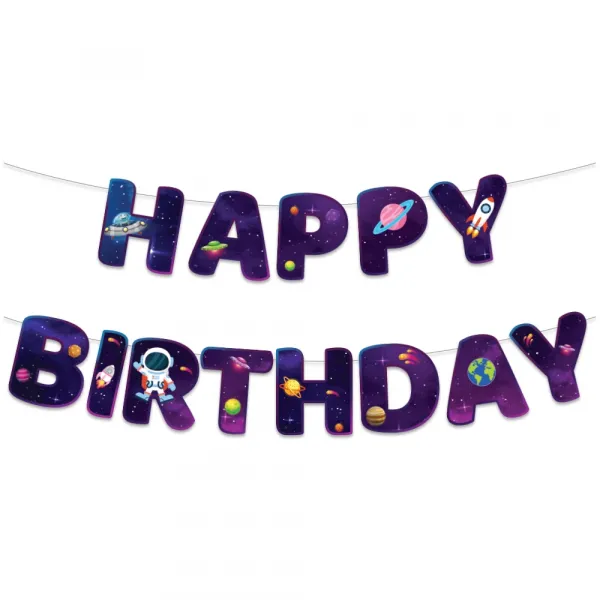 Uzay Temalı Happy Birthday Yazısı (170 cm)