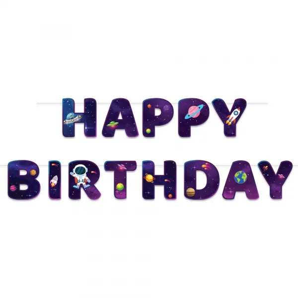 Uzay Temalı Happy Birthday Yazısı (170 cm)