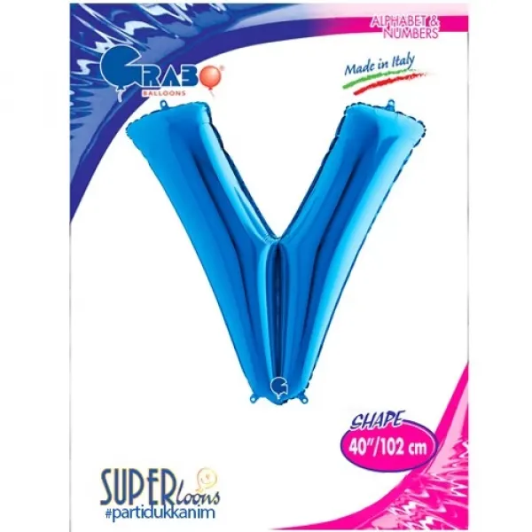 V Harf Folyo Balon – Mavi – 100 cm (40 inch)