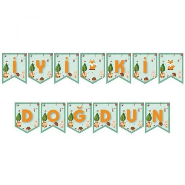 Woodland Temalı İyi ki Doğdun Yazısı 190 cm