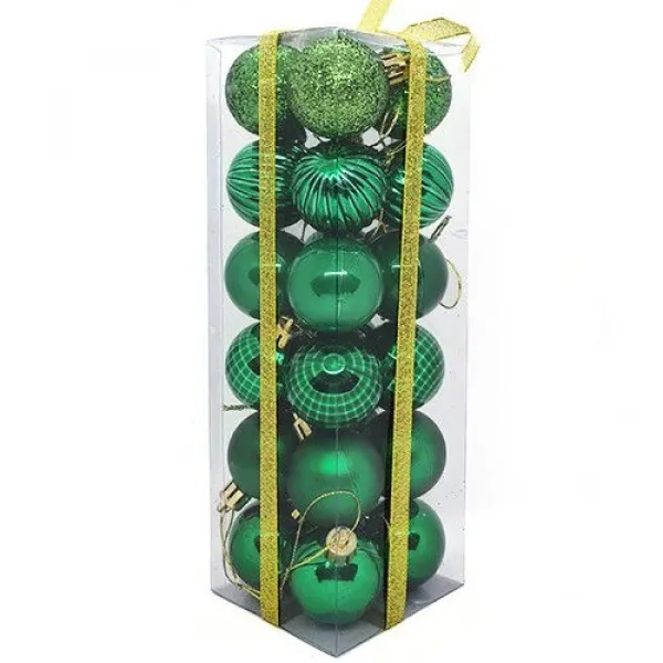 Yeşil Yılbaşı Top Süs Mat-Parlak-Simli-Aynalı 24 Adet 4 cm