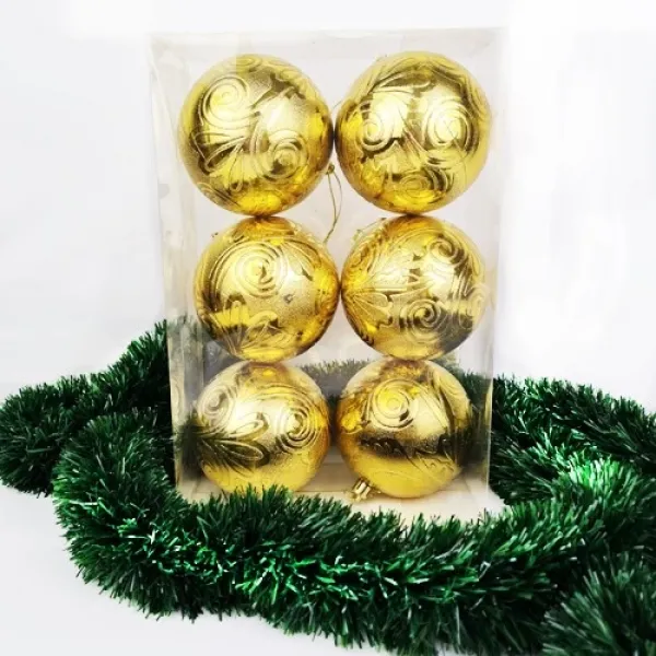 Yılbaşı Ağacı Süsü Desenli Gold 6 Adet 10 cm