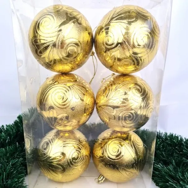 Yılbaşı Ağacı Süsü Desenli Gold 6 Adet 10 cm