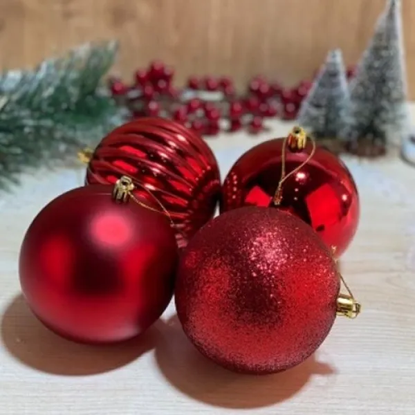 Yılbaşı Ağacı Süsü Kırmızı 4 Adet 10 cm