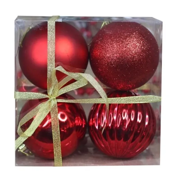 Yılbaşı Ağacı Süsü Kırmızı 4 Adet 10 cm