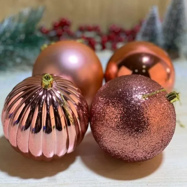 Yılbaşı Ağacı Süsü Rose Gold 4 Adet 10 cm