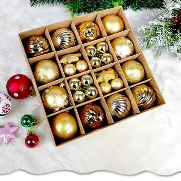 Yılbaşı Çam Ağacı Top Süs Seti 42 Parça Gold