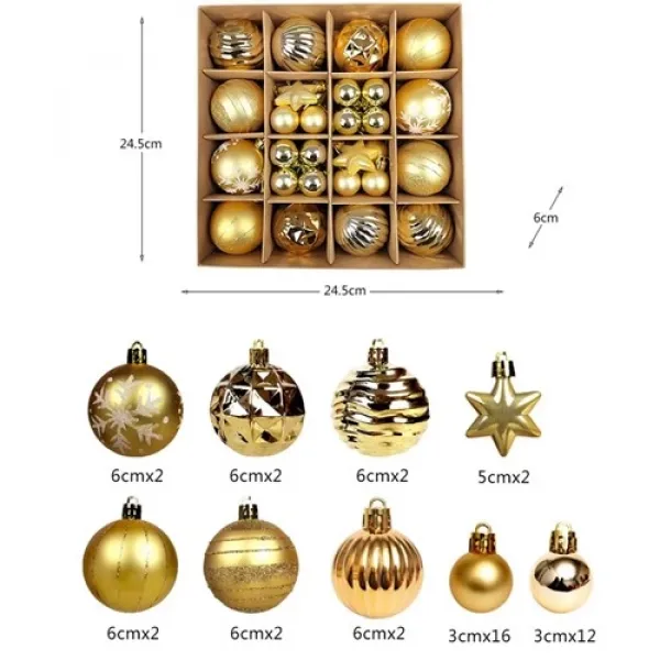Yılbaşı Çam Ağacı Top Süs Seti 42 Parça Gold