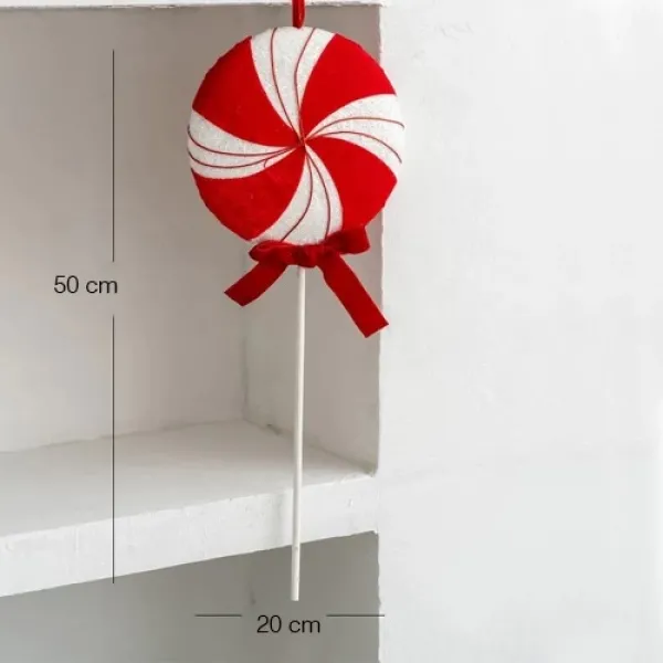 Yılbaşı Çubuklu Lolipop Kırmızı Beyaz Şeker Süs 20 cm 1 Adet