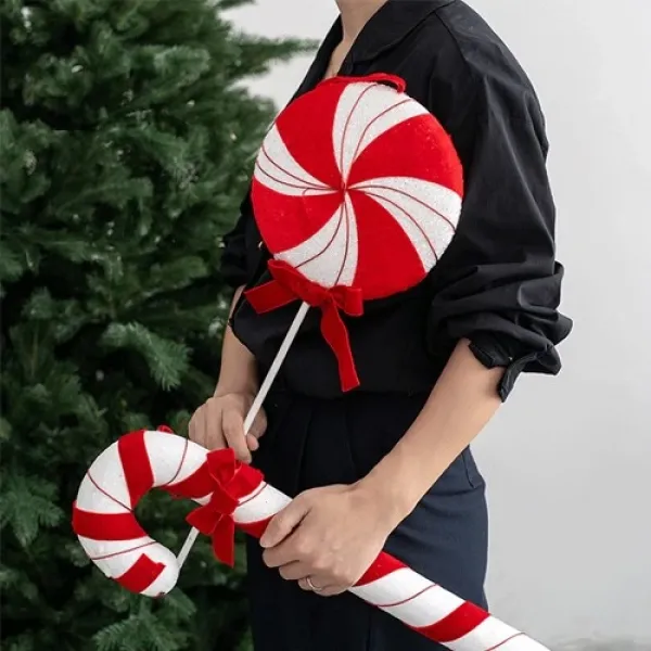 Yılbaşı Çubuklu Lolipop Kırmızı Beyaz Şeker Süs 20 cm 1 Adet