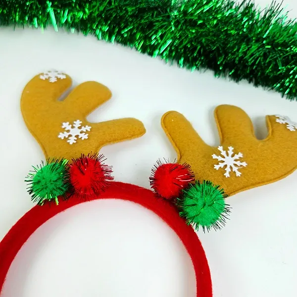 Yılbaşı Geyik Taç Kar Taneli Ponponlu (1 Adet)