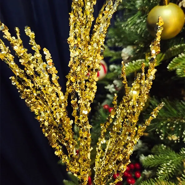 Yılbaşı Gold Simli Pullu Yapay Dal (40 cm - 1 Adet)