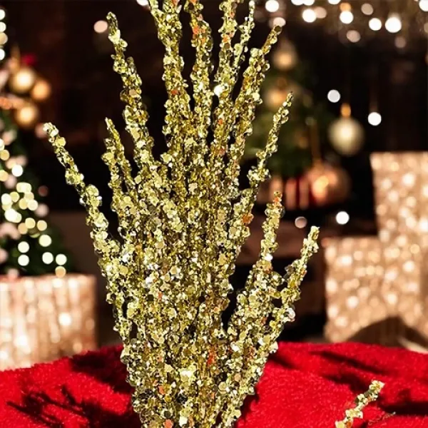 Yılbaşı Gold Simli Pullu Yapay Dal (40 cm - 1 Adet)