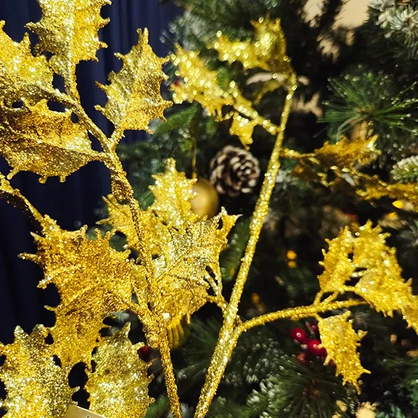 Yılbaşı Gold Simli Yapay Dal Yoğun Yapraklı (70 cm - 1 Adet)