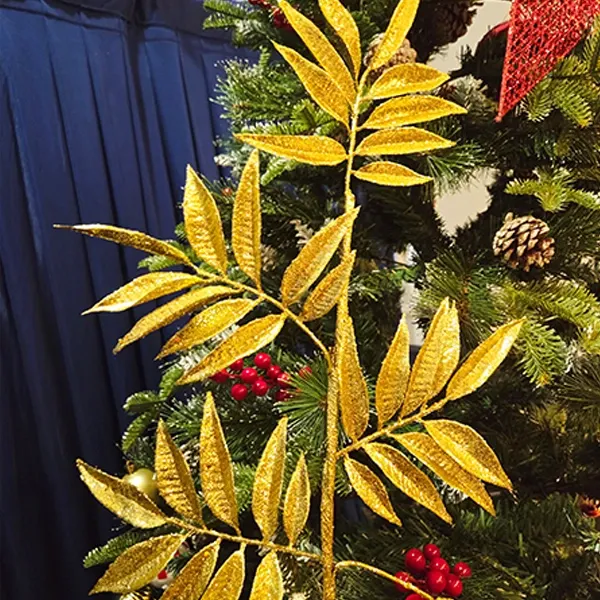Yılbaşı Gold Simli Yapraklı Yapay Dal (75 cm - 1 Adet)