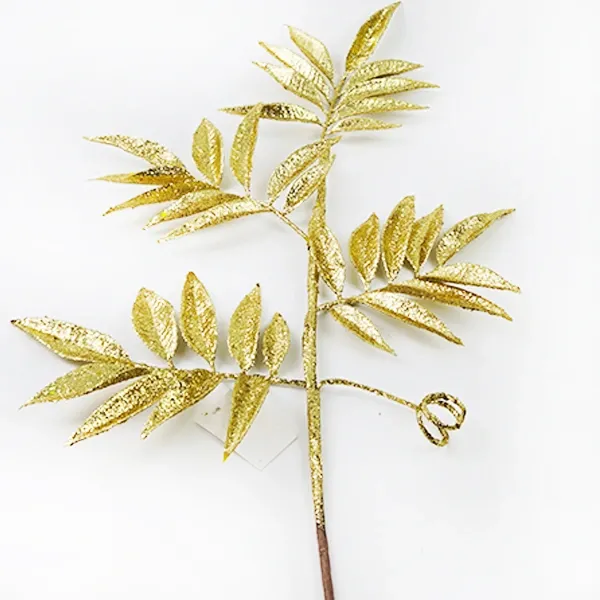 Yılbaşı Gold Simli Yapraklı Yapay Dal (75 cm - 1 Adet)