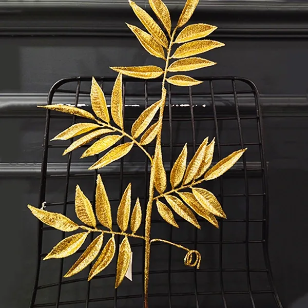 Yılbaşı Gold Simli Yapraklı Yapay Dal (75 cm - 1 Adet)
