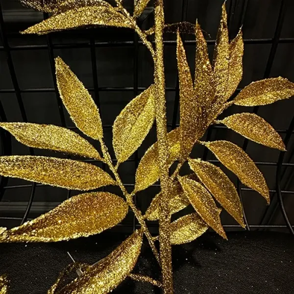 Yılbaşı Gold Simli Yapraklı Yapay Dal (75 cm - 1 Adet)