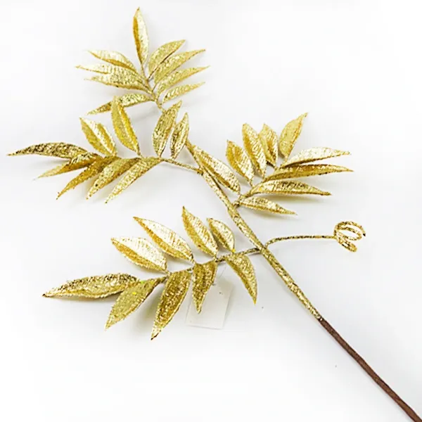 Yılbaşı Gold Simli Yapraklı Yapay Dal (75 cm - 1 Adet)