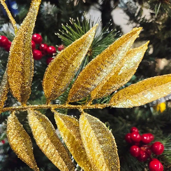 Yılbaşı Gold Simli Yapraklı Yapay Dal (75 cm - 1 Adet)