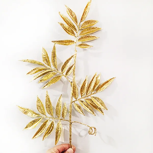 Yılbaşı Gold Simli Yapraklı Yapay Dal (75 cm - 1 Adet)