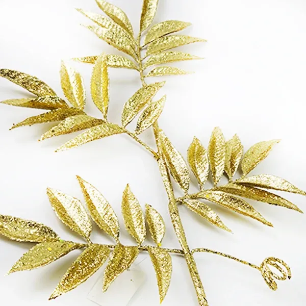 Yılbaşı Gold Simli Yapraklı Yapay Dal (75 cm - 1 Adet)