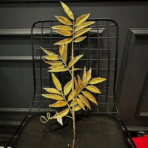 Yılbaşı Gold Simli Yapraklı Yapay Dal (75 cm - 1 Adet)