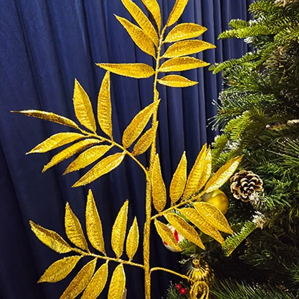 Yılbaşı Gold Simli Yapraklı Yapay Dal (75 cm - 1 Adet)