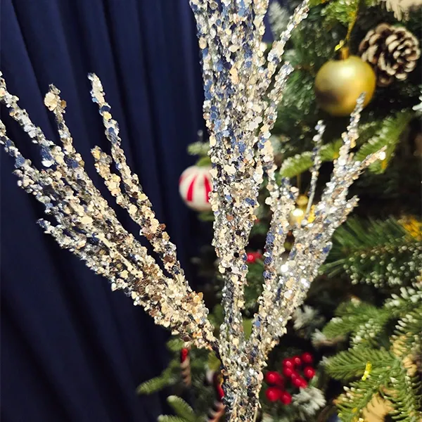 Yılbaşı Gümüş Simli Pullu Yapay Dal (40 cm - 1 Adet)