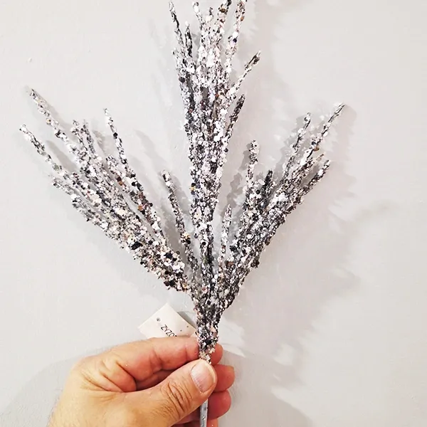 Yılbaşı Gümüş Simli Pullu Yapay Dal (40 cm - 1 Adet)