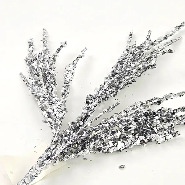 Yılbaşı Gümüş Simli Pullu Yapay Dal (40 cm - 1 Adet)